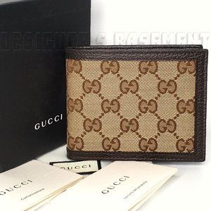 GUCCI Original GG Jacquard canvas & dark brown leather bifold Wallet NIB 260987